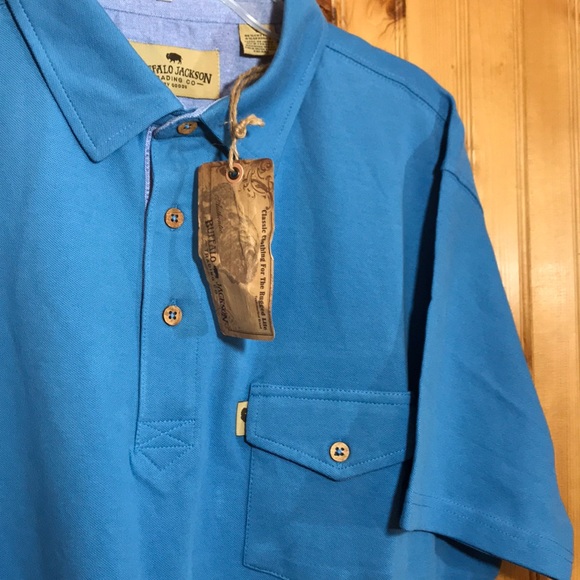 NWT Buffalo Jackson Blue Cotton Polo Shirts - Picture 7 of 13